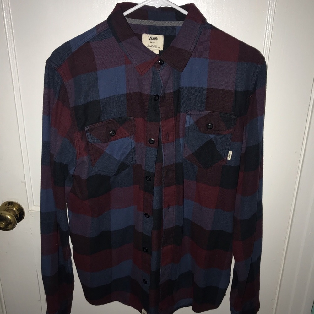 Blue and red vans button up flannel. Very soft.
